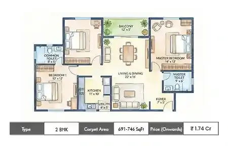 Atul Hillfront 2 BHK floor plan, 691 sq ft carpet area